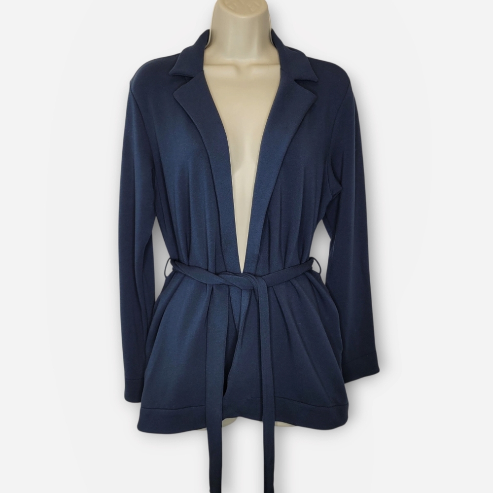 SKIN Organic Belted Short Robe Jacket XS Navy Blue